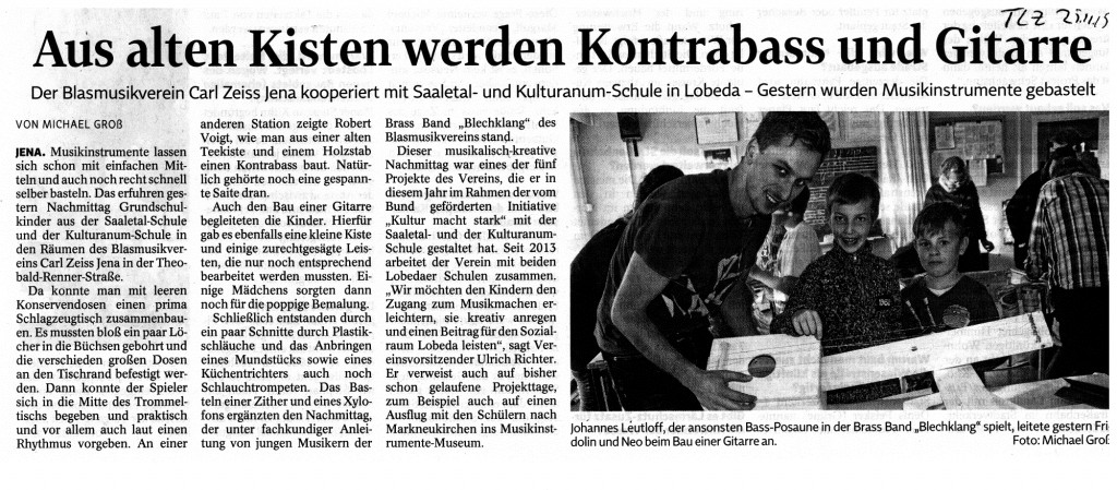 Artikel aus der Thüringer Landeszeitung vom 25.11.2015 zum Projekttag